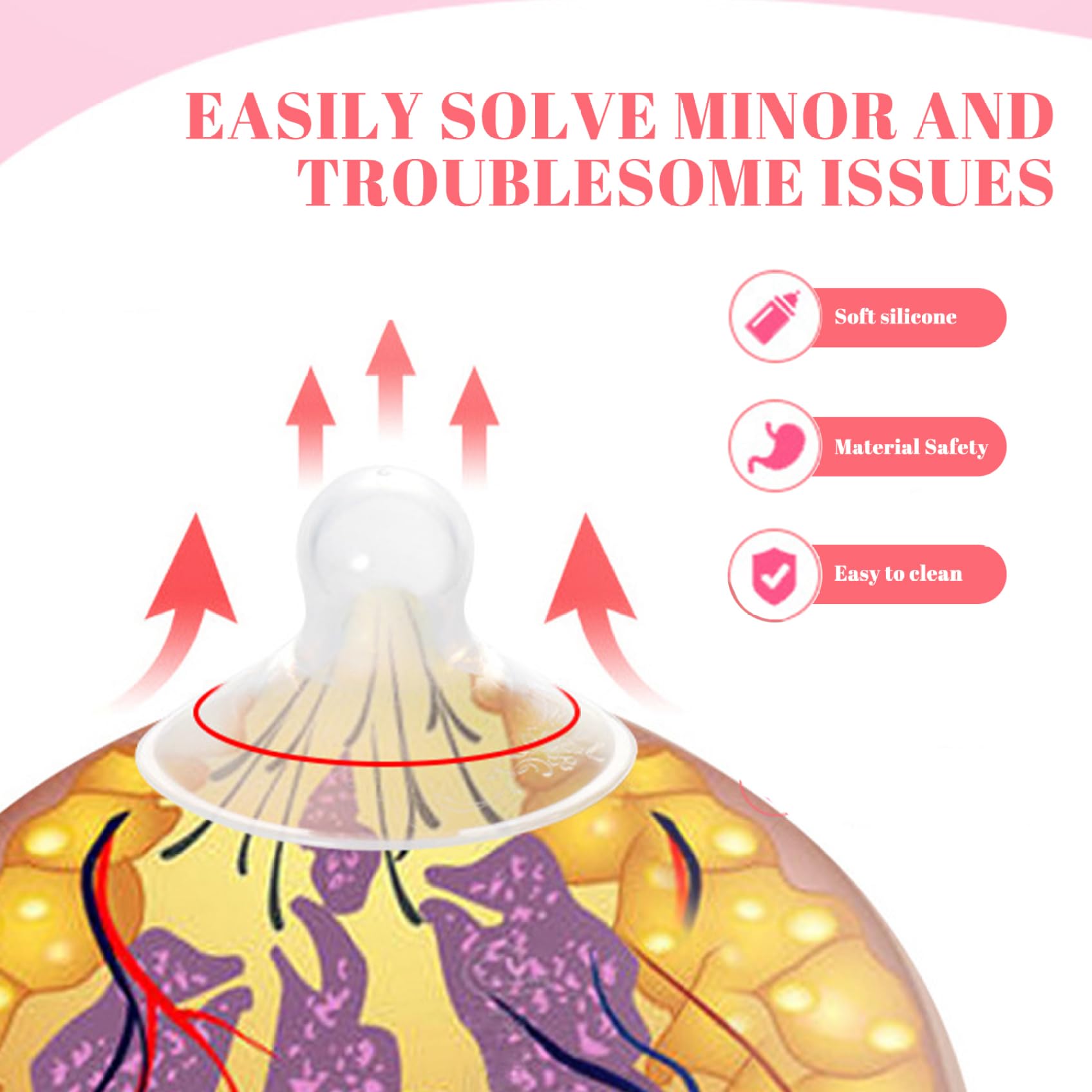 2 pièces ventouses de mamelon, correcteur de mamelon transparent en silicone souple, facile à nettoyer pour la pression forme timide plate inversée utilisation jour et nuit ventouses pour