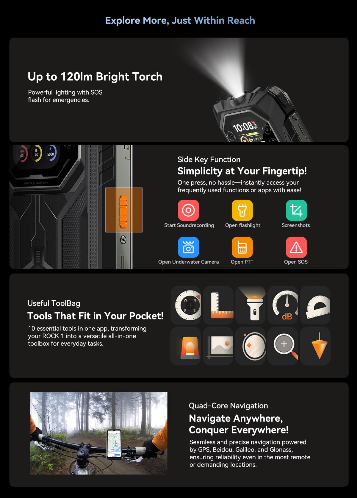 Blackview Rock 1 Smartphone Incassable Android 16, Double Écran 6.56'' +2'', Batterie 15000mAh, 24GB+256GB, LED 120LM, Caméra Vision Nocturne 20MP, Téléphone Robuste Étanche IP68, Gemini AI, NFC GPS