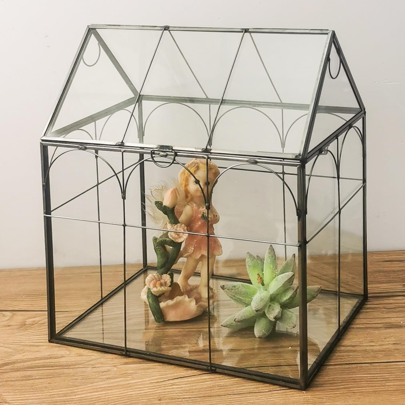 HighFree Terrario geométrico Negro para Plantas, Caja de Tarjeta de Regalo Transparente para Caja de recepción de Boda, Maceta suculenta y de Aire, Recuerdo y decoración del hogar