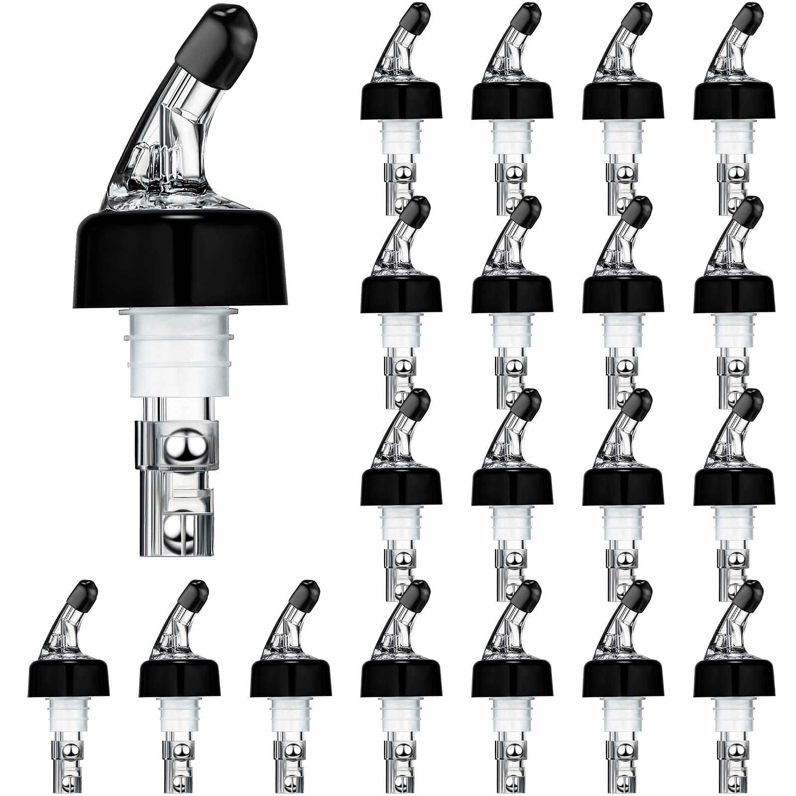 BBTO Automatic Measured Bottle Pourer Spout Liquor Pourers Bottle Jigger Quick Shot Spirit Measure, 1 oz/ 30 ml(Clear, Black,40 Pieces)