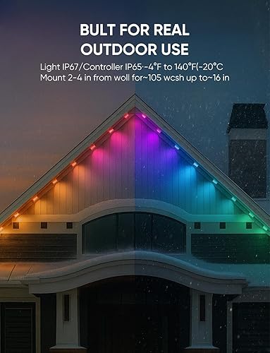 Miniatura 6 de Luces inteligentes permanentes para exteriores, RGB con IC + blanco (6000 K), iluminación debajo del alero, 100 pies72 LEDsluz IP67controlador IP65,