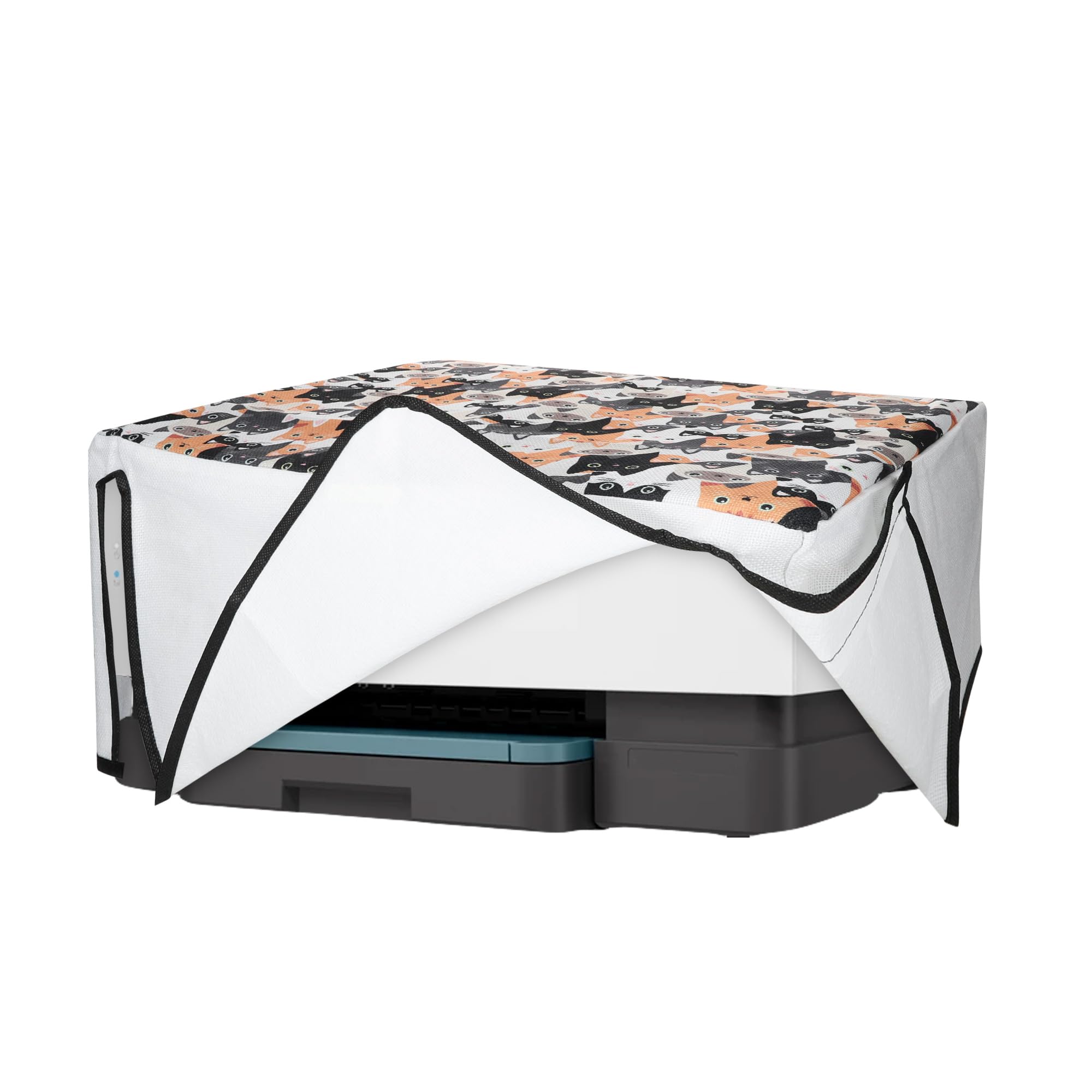 kwmobile Linen Printer Cover Compatible with HP OfficeJet 8015e / OfficeJet 8122e Case - Cats Orange/Black/White