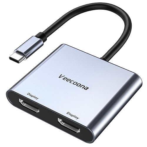 USB C to Dual HDMI Adapter, 4K@60Hz for Dual Monitors Windows/macOS