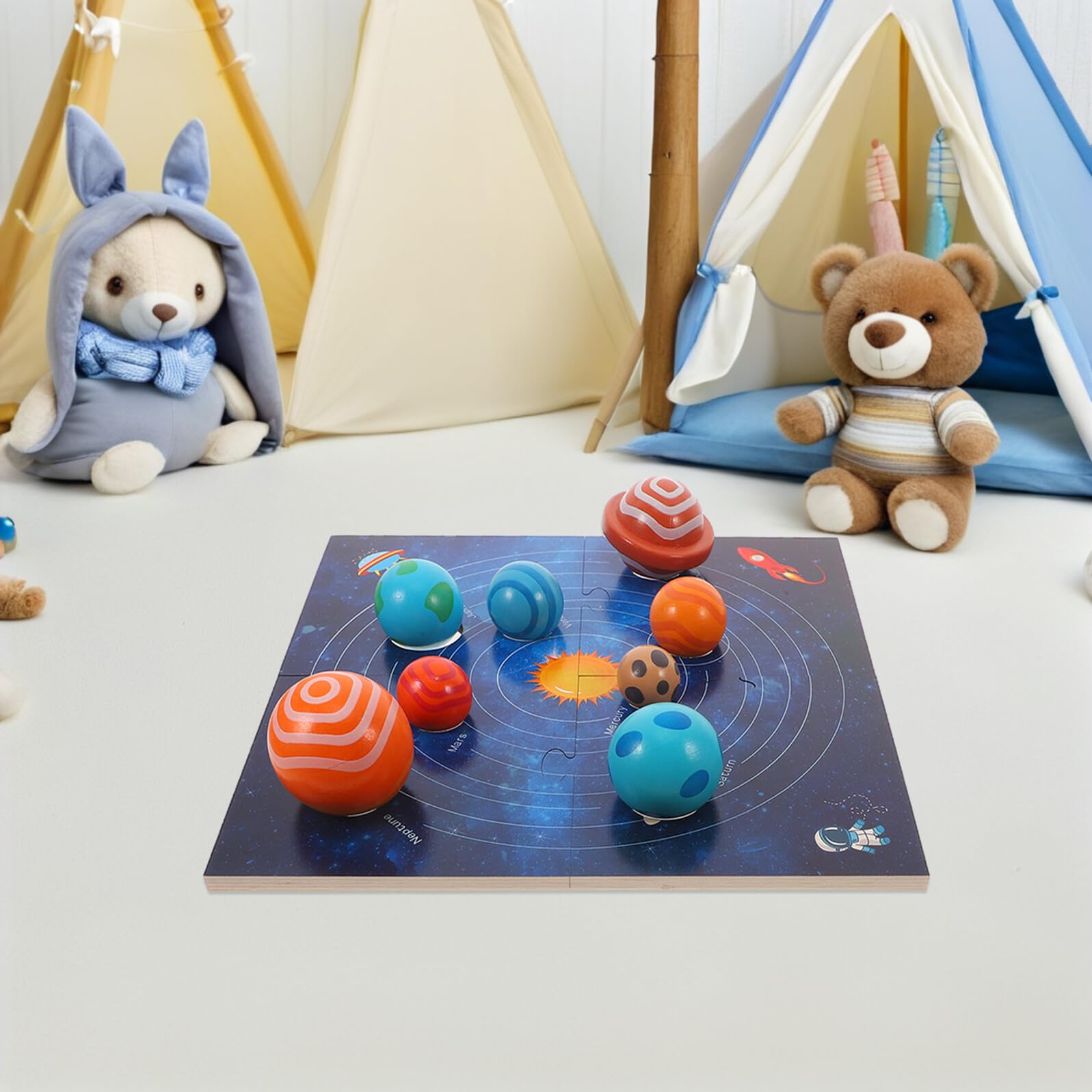 ERINGOGO Puzzle en Bois Système Solaire pour Tout-Petits 8 et Planches de Correspondance, Jouet Éducatif Montessori pour Développement et Jeu Familial