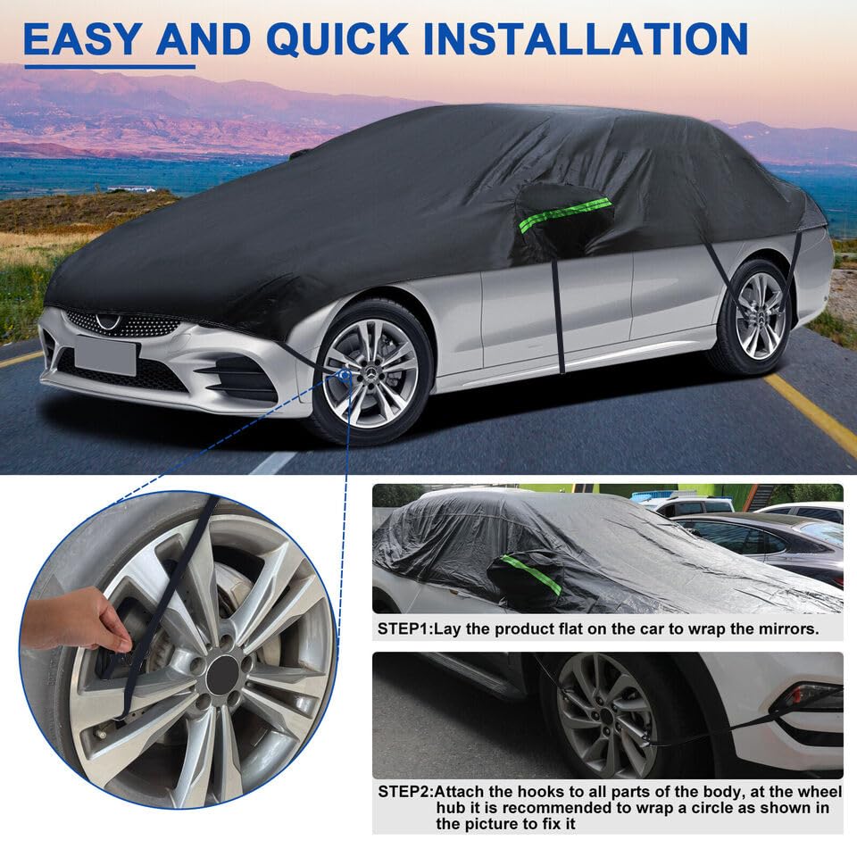 Universal Half Car Cover Waterproof All Weather Black Car Covers for Automobiles Outdoor Indoor for All Season Waterproof — view 8