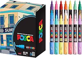 Uni Conjunto de marcadores de tinta Posca de gama completa, pôster Mitsubishi em cores de , ponta extrafina (PC-1M) 21 cores (14 padrão e 7 naturais), importação do Japão