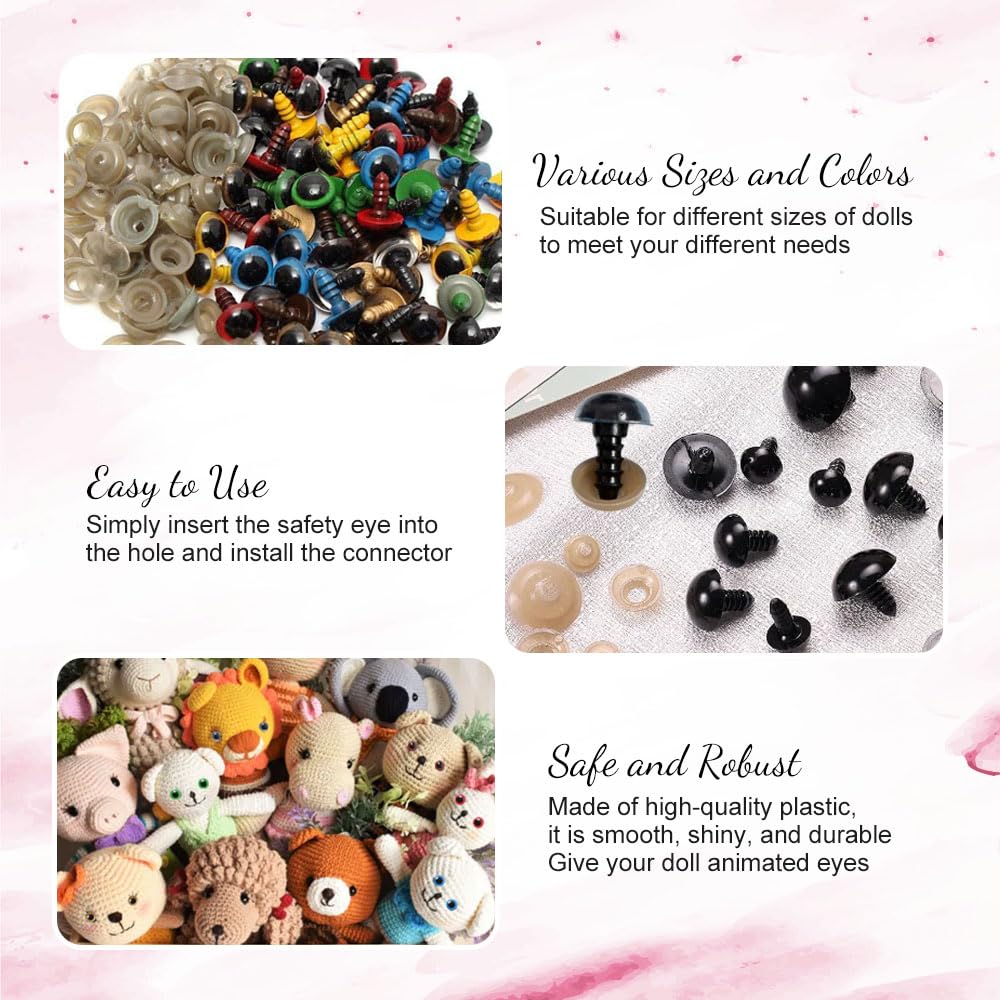 300 Pièces Yeux Et Nez Sécurité Amigurumi – 8 à 15 Mm, Pour Peluches, Poupées, Crochet, Travaux Manuels