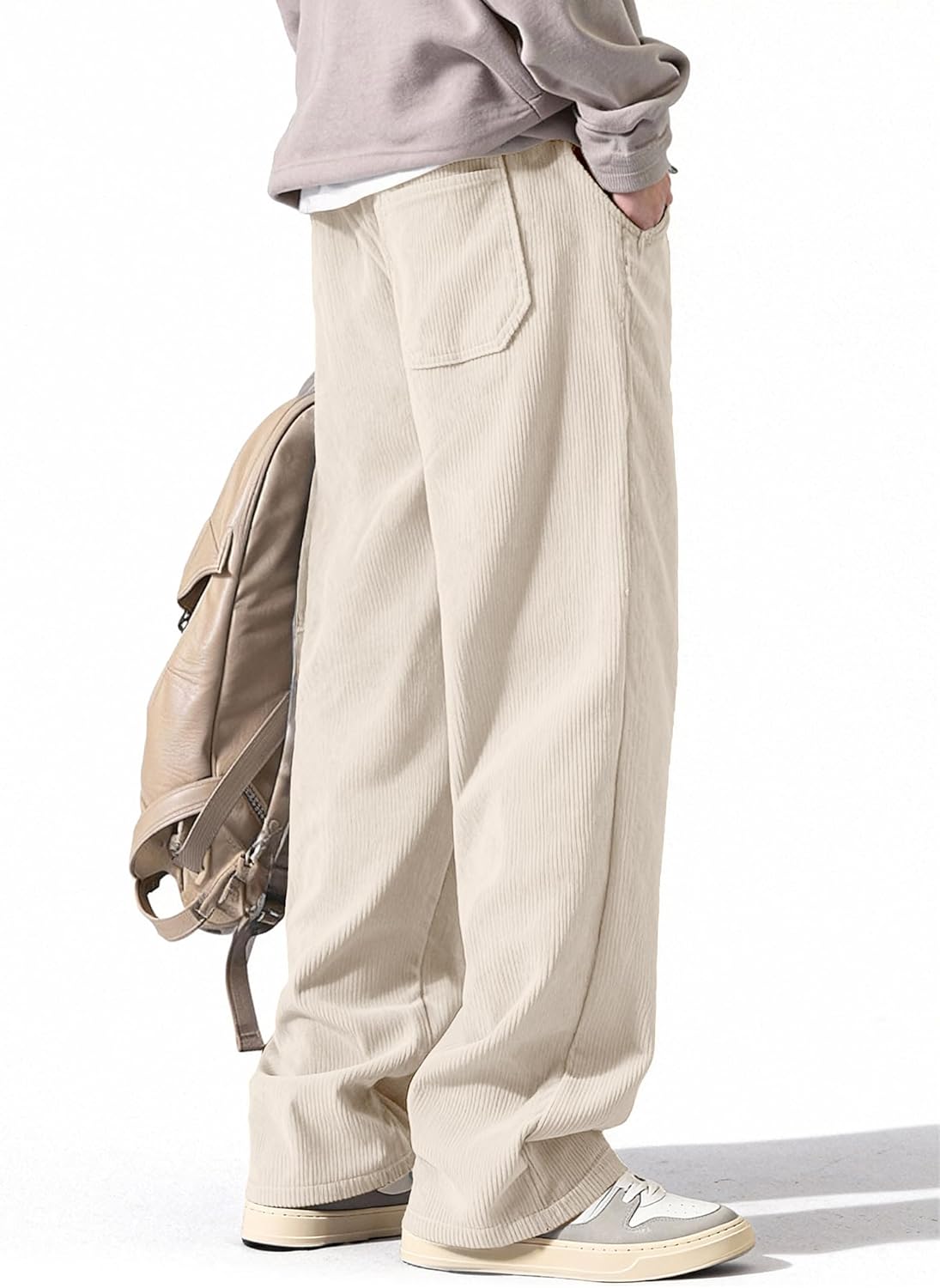 JEMLDL Mens Corduroy Pants Drawstring Elastic Waist Casual Pants Straight Baggy Sweatpants with Pockets - Image 3