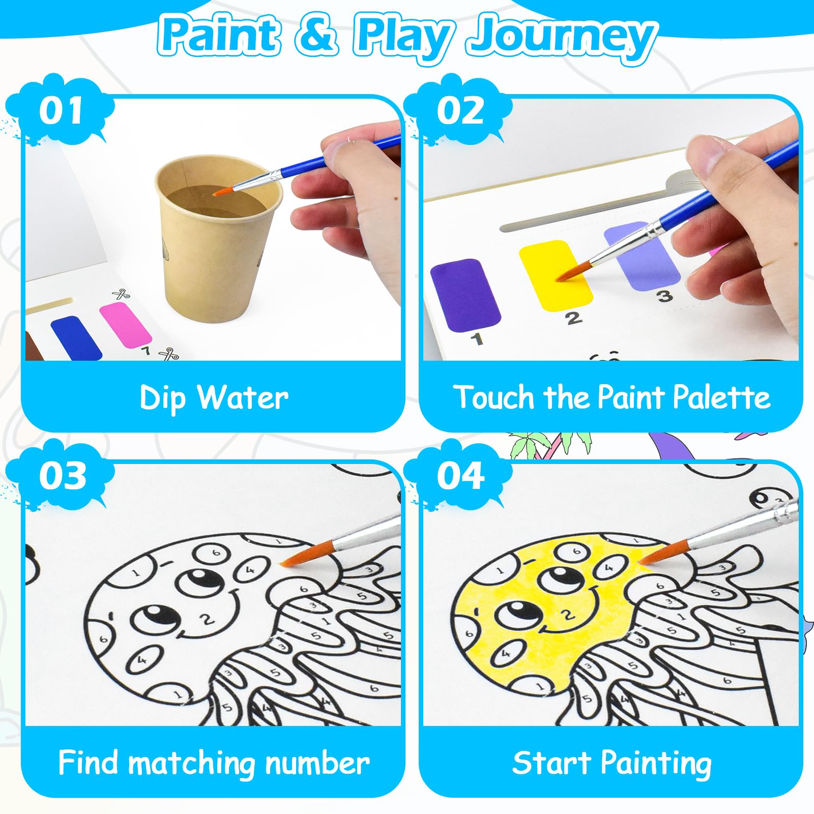 Water Colouring Book for Children Painting Colouring Book with Paper, Arts and Crafts Gift for Drawing Animals (Submarine Animal) - Image 3
