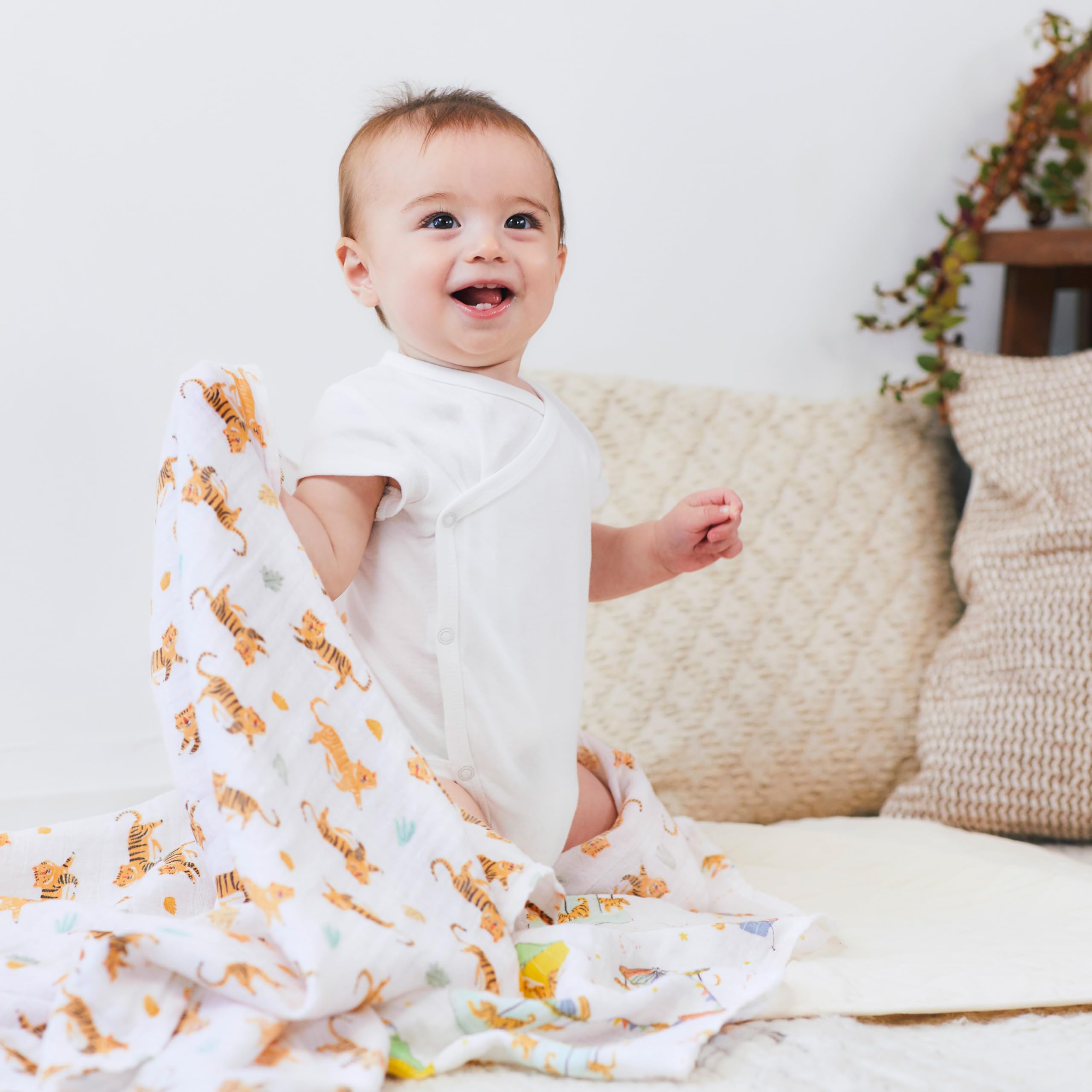 aden + anais エイデンアンドアネイ おくるみ 2022年干支 寅 3枚セット 120×120cm モスリンコットン スワドル 新生児 出産祝い ASWC30007J - 5