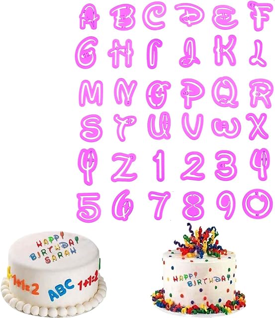 VONUOBEY 36pcs Alphabet Letter Number Cutters Fondant Sugarcraft Cookie Cutters Cake Decorating Sets DIY Baking Tools