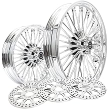 TOFR 21x3.5 16x3.5 Front Rear Rims Wheels Fat Spokes For Harley Touring Road King FLHR Electra Glide FLHT Street Glide FLHX Road Glide FLTR 2000-2008 2001 2002 2003 W/ 11.5" Polished Brake Rotors