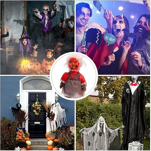 Miniatura 9 de SAFIGLE Muñecos espeluznantes de bebé zombi de Halloween, inducción activada por voz aterradora para caminar, muñecas de Halloween espeluznantes