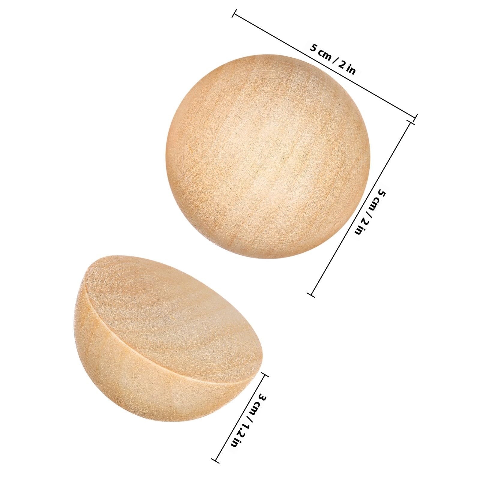 Medias Bolas de Madera sin Terminar 5cm, 40 Piezas para Manualidades