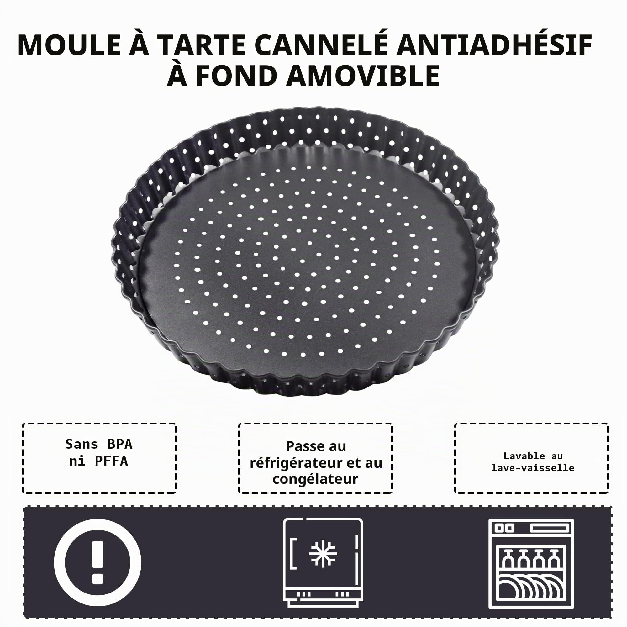 2 pièces Moule à tarte avec fond amovible 30 cm, Moule à quiche avec revêtement antiadhésif, Moule à tarte aux fruits