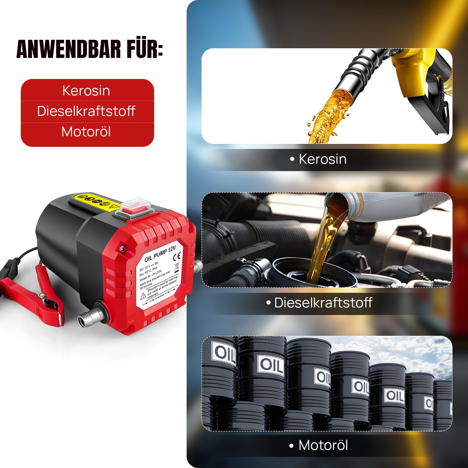 12V 100W Ölabsaugpumpe Benzin Diesel Heizöl Abzieher Transfer Auto Ölpumpe