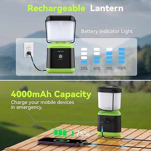Miniatura 4 de AlpsWolf Linterna de campamento recargable, linterna LED de atenuación continua, linterna recargable de 4000 mAh para cortes de energía, IPX4, luz