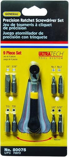 Miniatura 2 de General Tools 80075 Juego de destornilladores de trinquete de nueve piezas