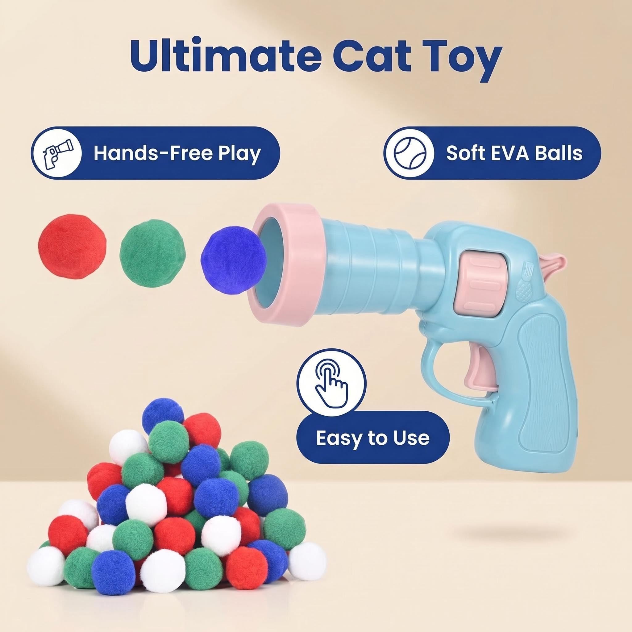 Katzenspielzeug, Launcher-Set mit 50 Bällen, Sanftes interaktives Haustier-Spielzeug, sicheres leises Kuschelspielzeug für aktiven Indoor-Spielspaß von Katzen und Hunden