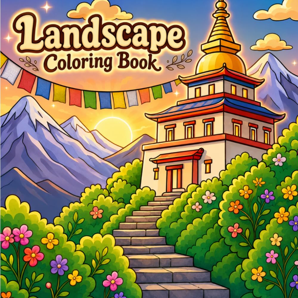 Landscape Coloring Book: A Relaxing Nature Landscape Coloring Book for Adults Featuring Peaceful Scenic Views, Cozy Villages, Mountains, Forests, Lakes, and Beautiful Countryside Escapes