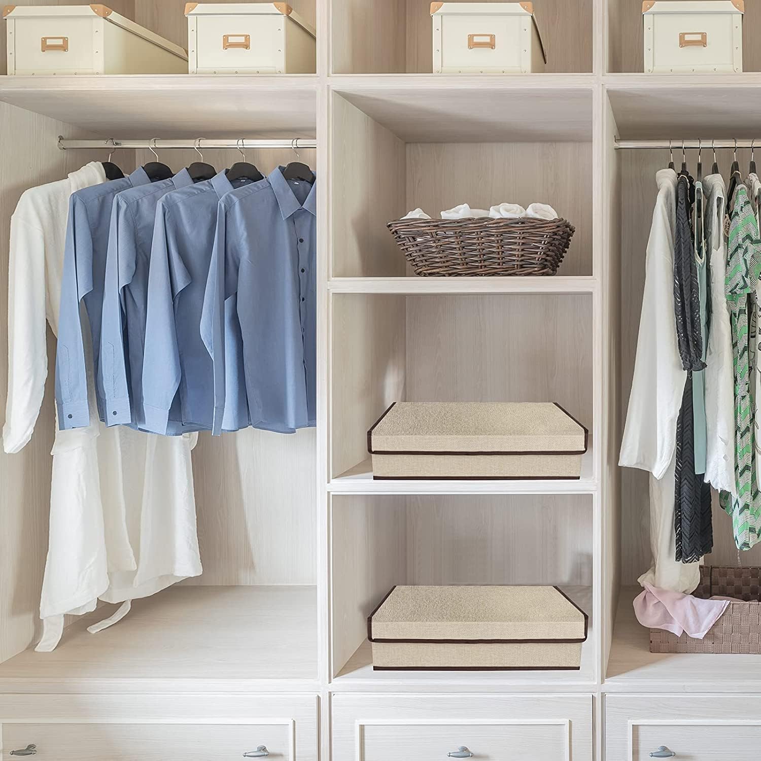 Innerwear Organizer Clothing 16+1 Compartment Non-Smell Non Woven Foldable Fabric Storage Box for Closet (44 x 28 x 12 cm Linen Beige, Rectangular)