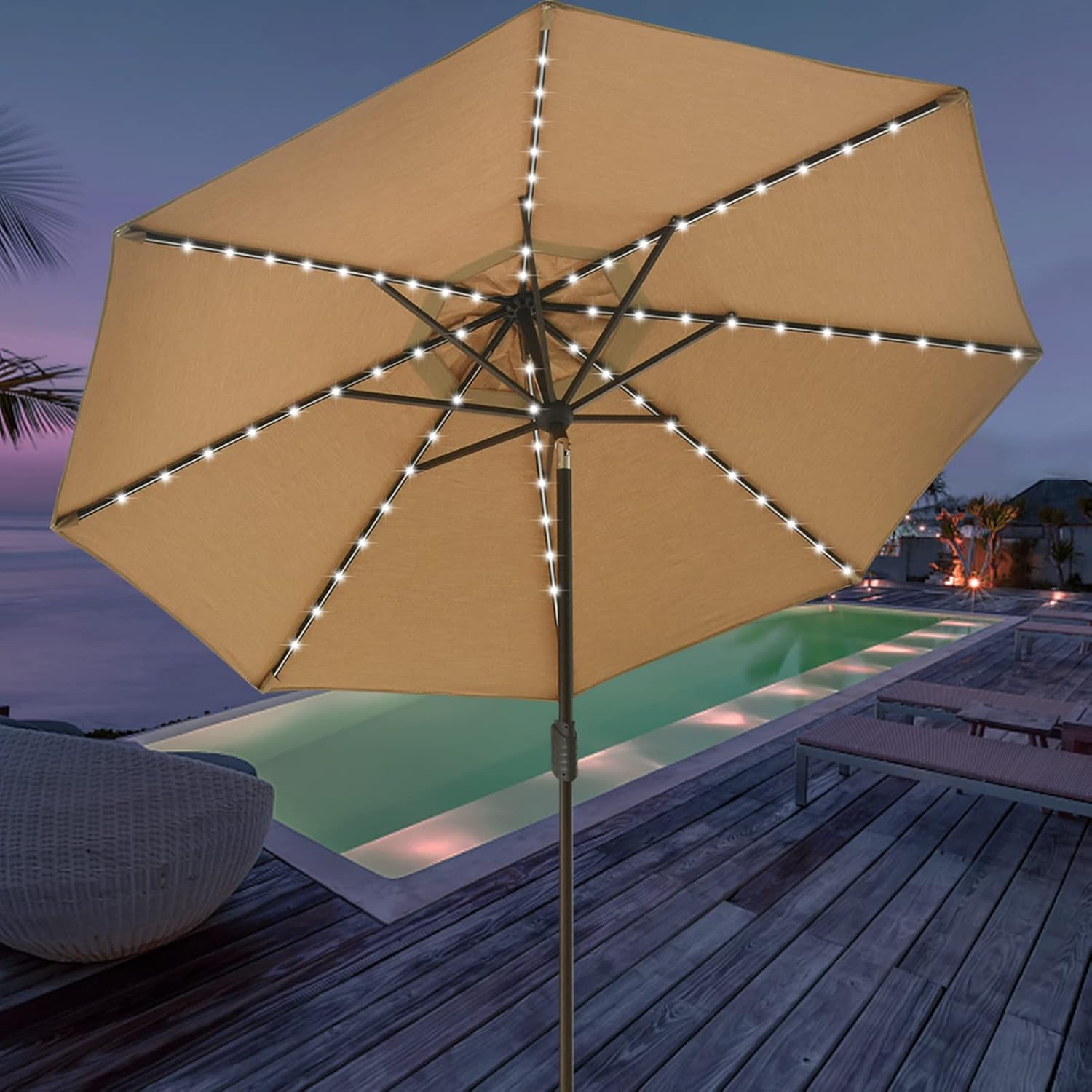 EliteShade USA 10-Year-Non-Fading Solar 9ft Market Umbrella with 80 LED Lights Patio Umbrellas Outdoor Table Umbrella with Ventilation, Heather Beige - Image 9