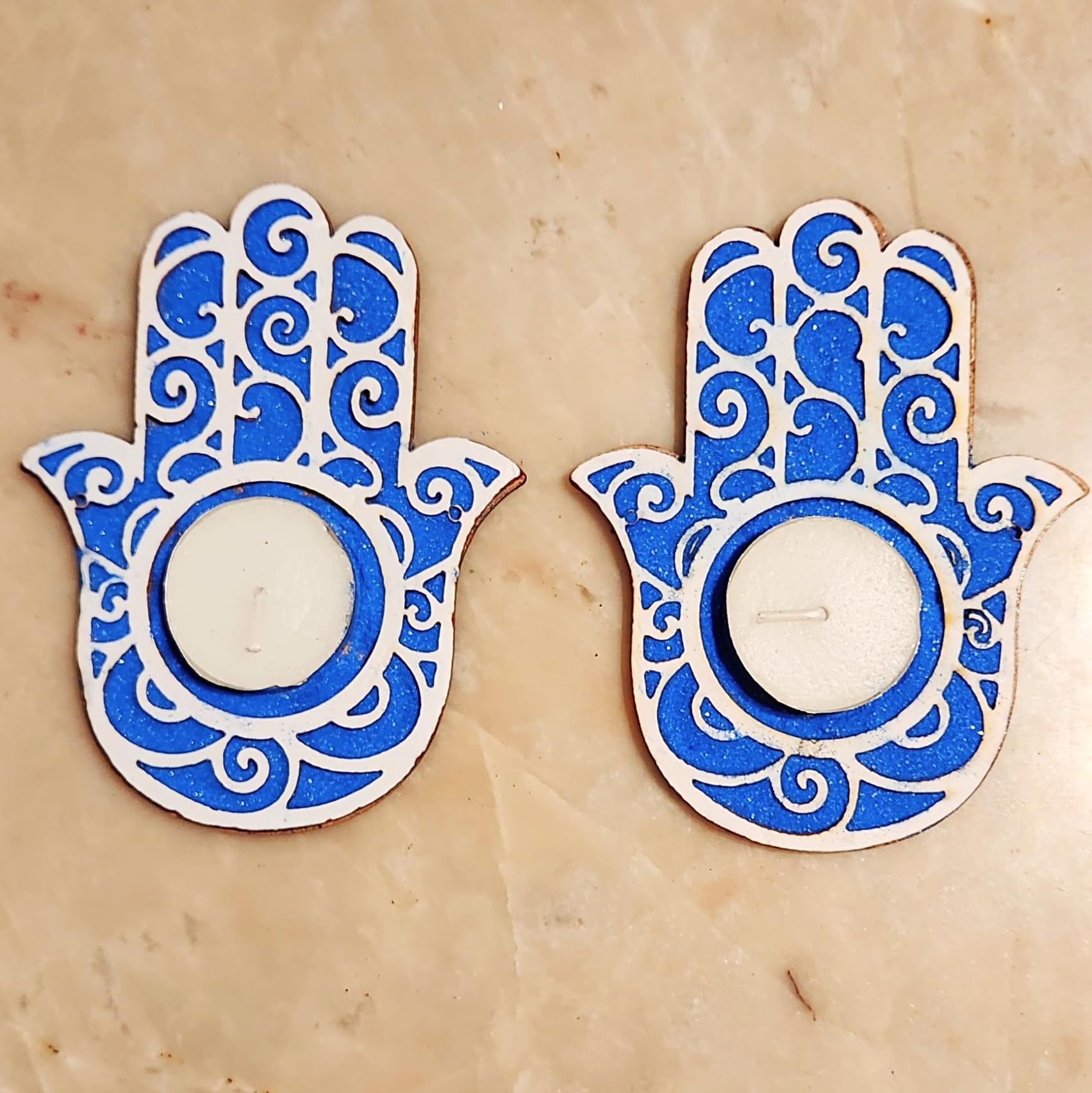 Decorative Buckets : DIY Wooden MDF Rangoli KIT with Rangoli Colors | Tea Light Rangoli KIT| Diwali Rangoli Powder,Diwali Decorations, 3 D Rangoli Stencils (HAMSA SET OF 2)