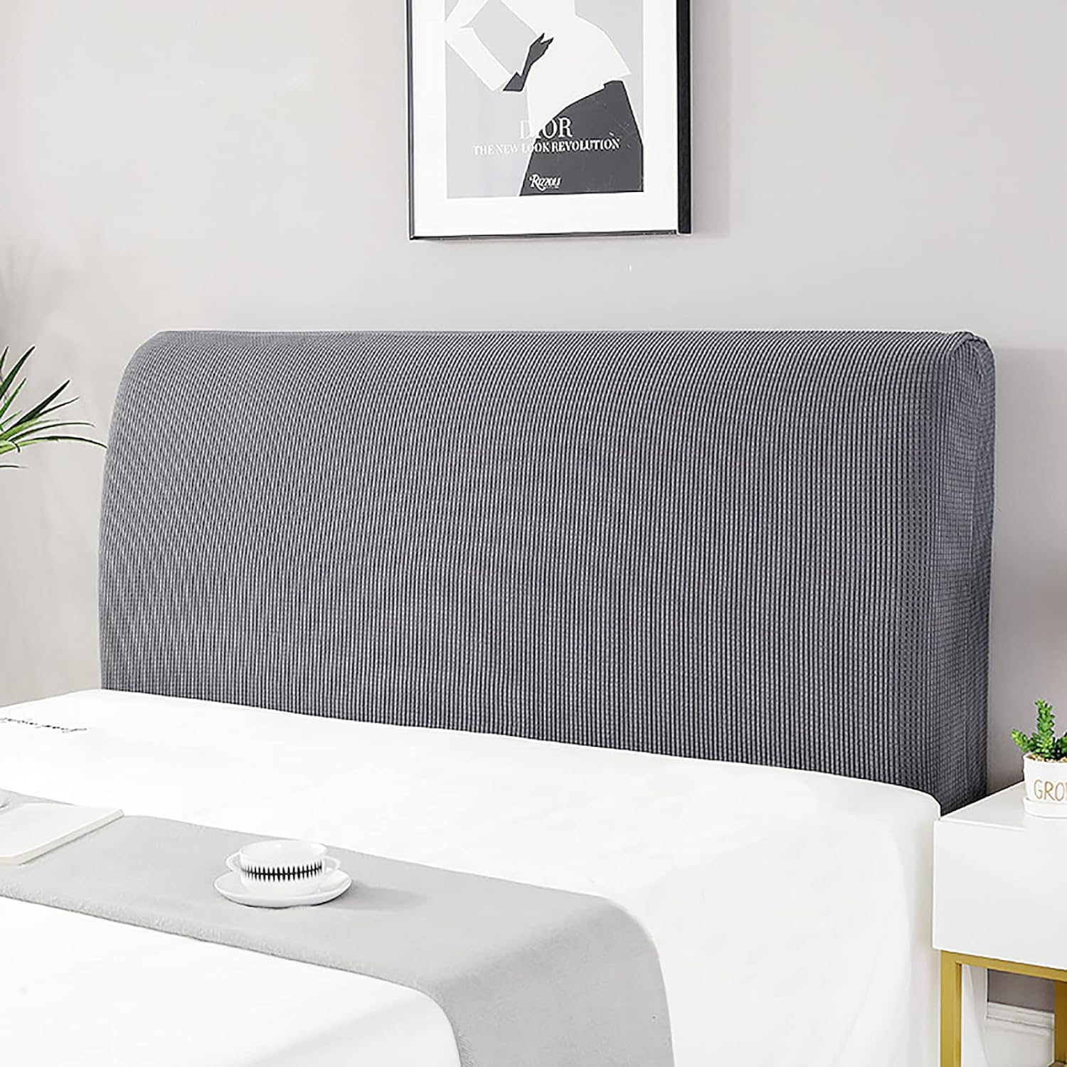 Devink Grey Elastic Stretch Headboard Cover - Slipcover For Bed Lining, Dustproof Protector In Spandex Fabric, Soft Protective Coverage Of Padded Single Double (150Cm(140-160Cm), Gray)