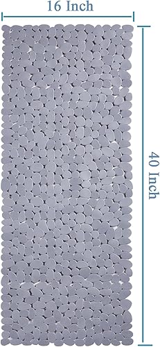 Miniatura 2 de Alfombrilla de ducha antideslizante alfombrilla de baño extragrande con diseño de guijarros para niños, ancianos, antideslizante con orificios de