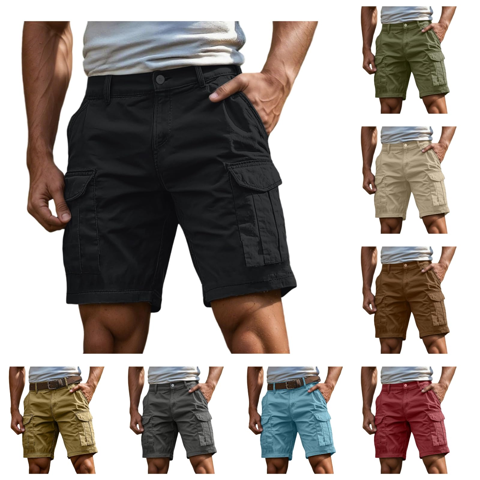Cortos Pantalones Hombre Cargo Bermudas de Trabajo Deportivos con Múltiples Bolsillos