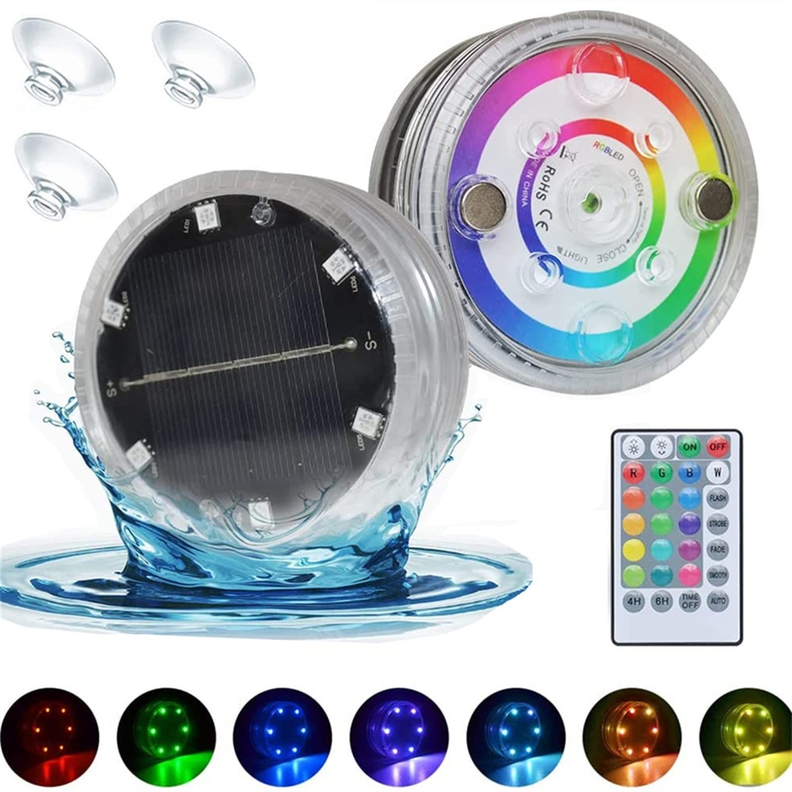 Luz para Piscina Sumergible DIRIGIÓ Luces impermeables RGB Luces de estanque Luz de la piscina submarina con 16 colores, luces de control remoto con tazas de succión e imanes Luces Sumergibles ( Color