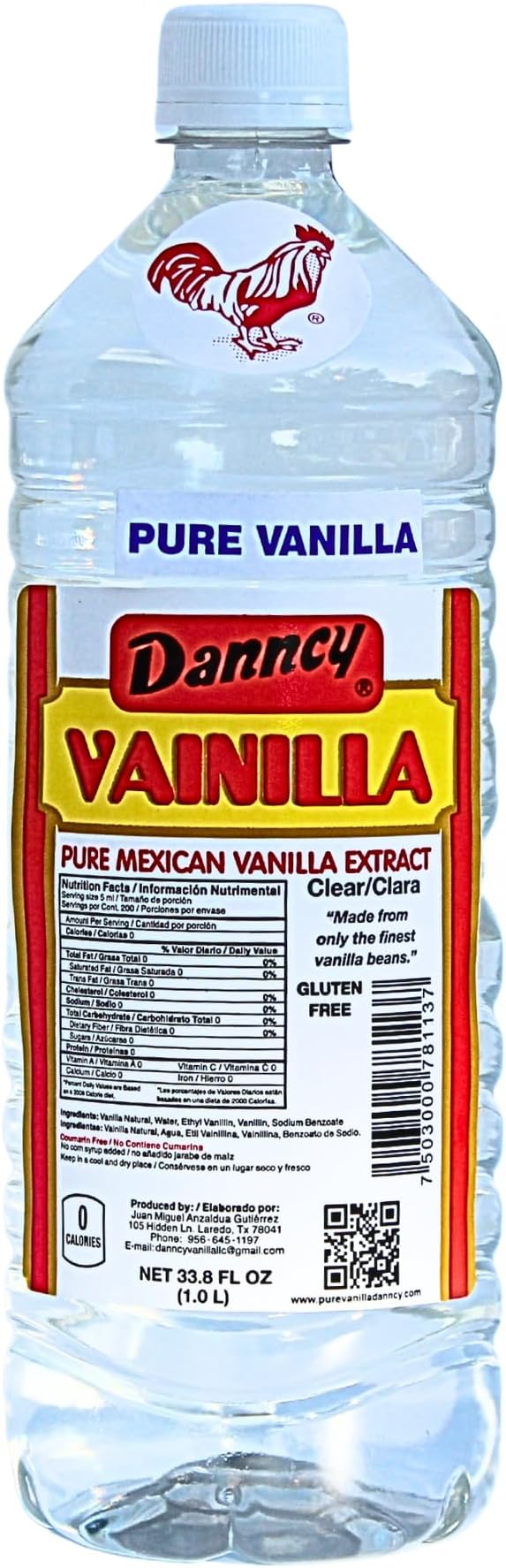 Danncy Vanilla Clear 33.8 fl oz (1 L) – Authentic Mexican Vanilla Flavor for Baking and Desserts