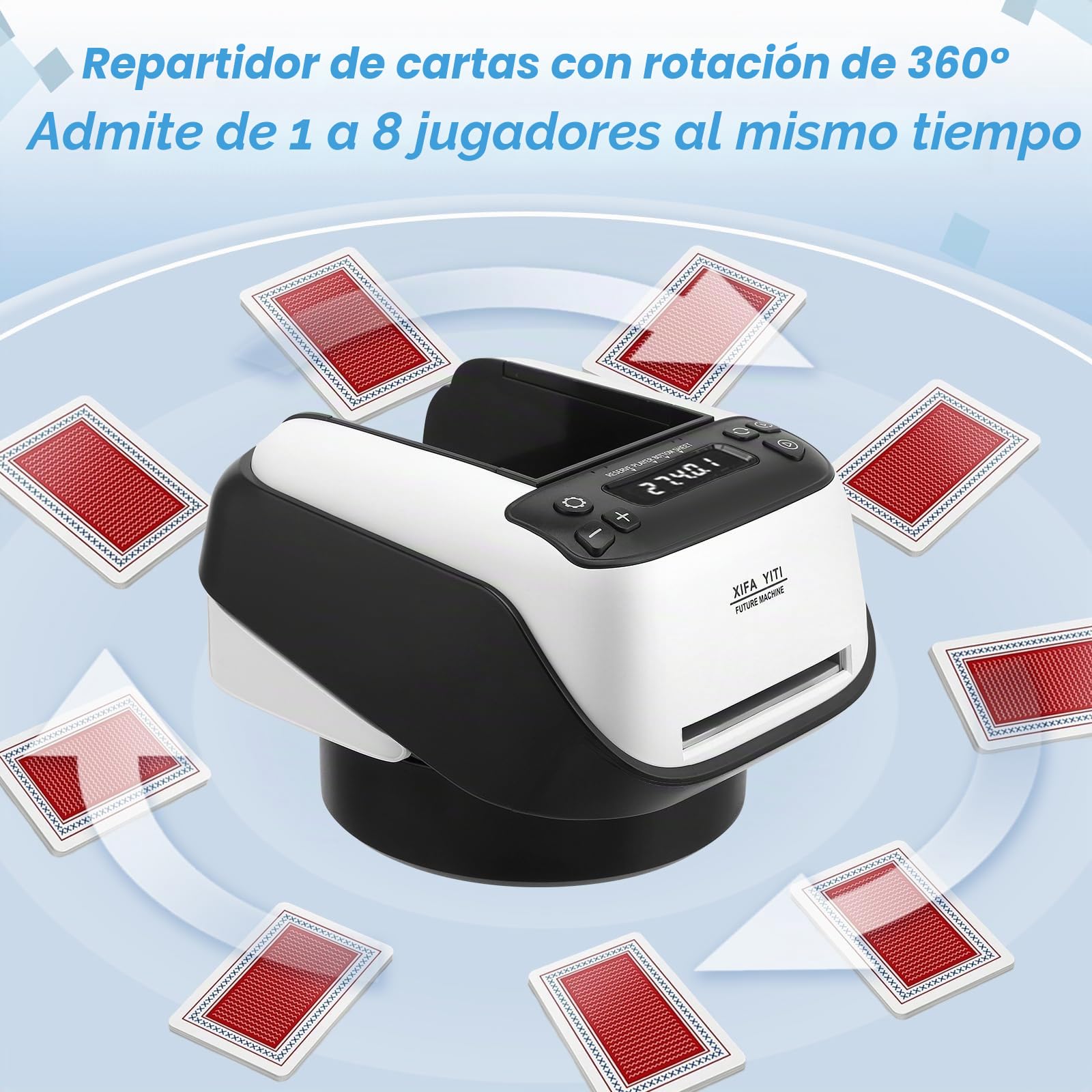 Distribuidor de Cartas Automático,Repartidor de Tarjetas Eléctrico, Dispensador de Tarjetas Giratorio 360°, Máquina de Envío de Cartas para Hasta 8 Jugadores para Póker, UNO, Blackjack, Texas Hold'em