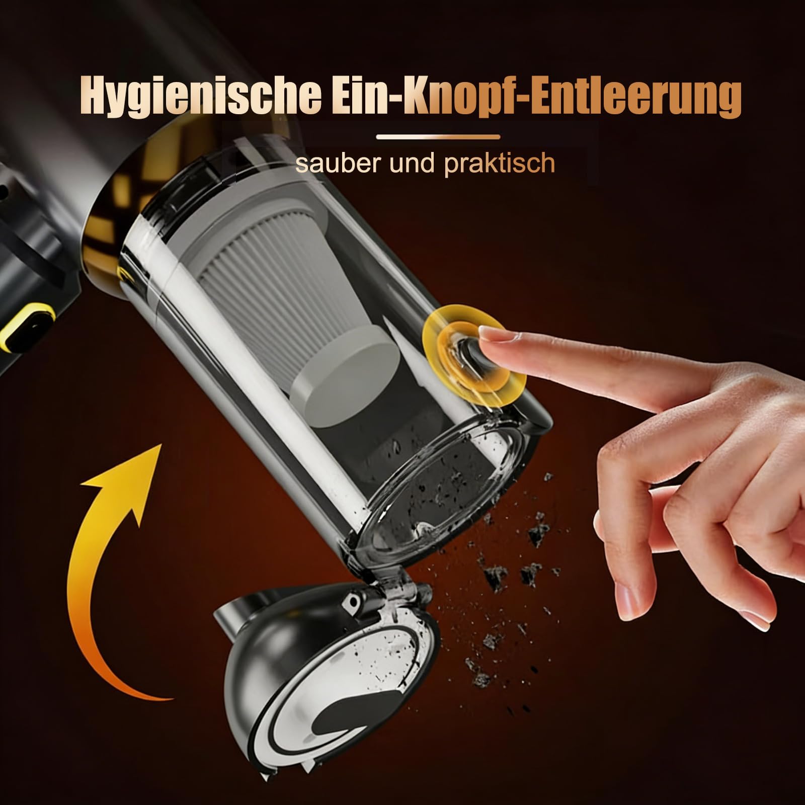 Handstaubsauger Akku, 27000PA Autostaubsauger Akku Testsieger, EIN-Touch-Staubbehälter Handstaubsauger Kabellos, 3-Gang 270000 U/min Druckluft für Auto, Küche, Sofa, Büro