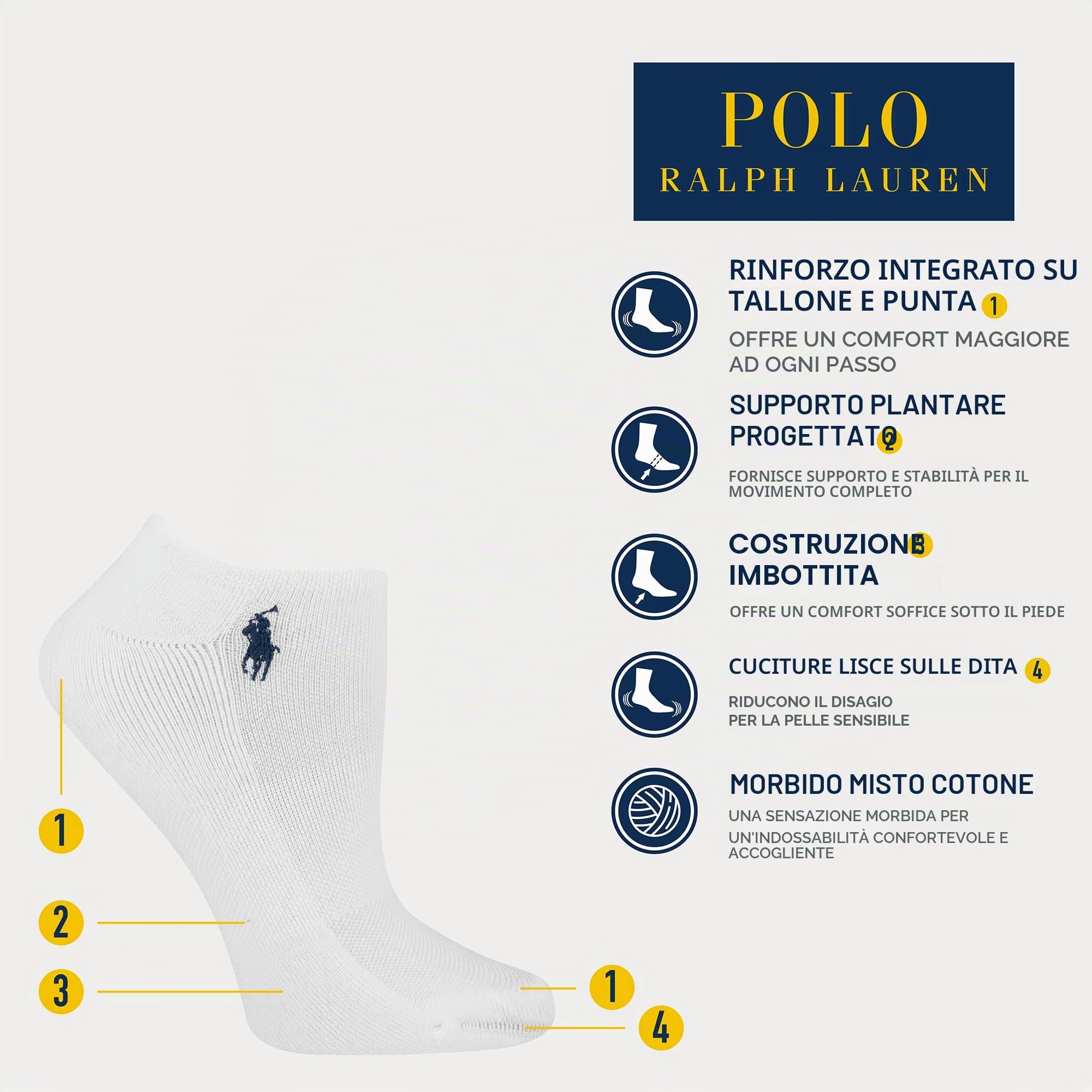POLO RALPH LAUREN Calzini da donna in cotone a taglio basso, confezione da 6 paia, in rete traspirante e ammortizzazione sportiva, nero, 4-10