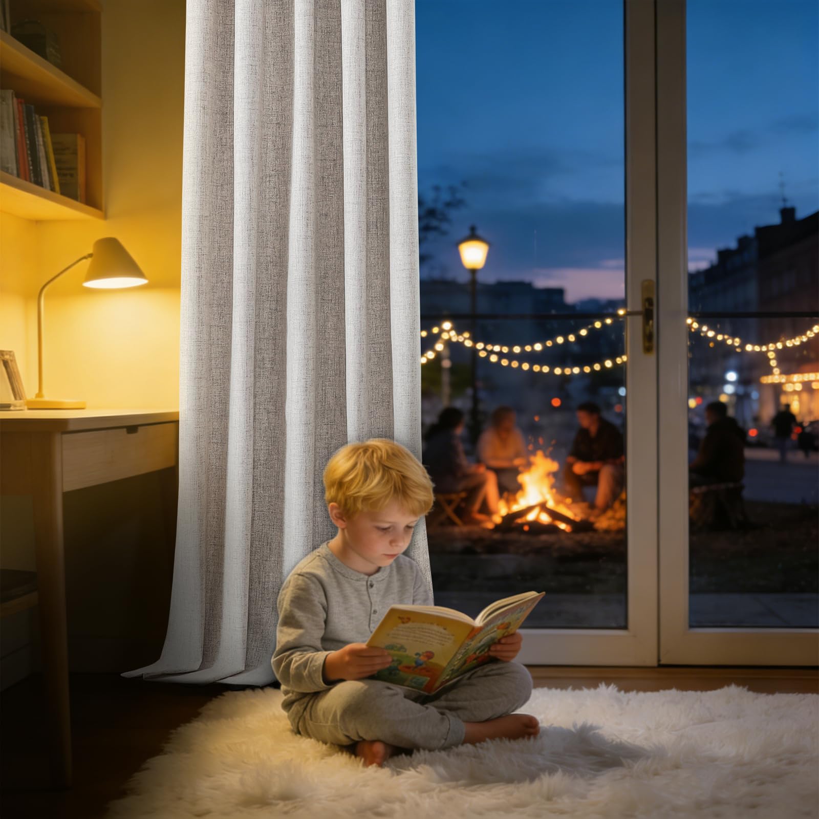 CUCRAF Rideau Occultant avec Galon Fronceur,100% Opacité,H225 x L140 cm,Lot de 2 Panneaux Effet Lin pour Salon,Chambre à Coucher,Chambre Enfant,Système de Rail