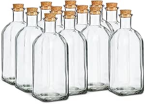 Botella de Cristal Frasca - Pack 12 Frascos de Vidrio con Tapón de Corcho