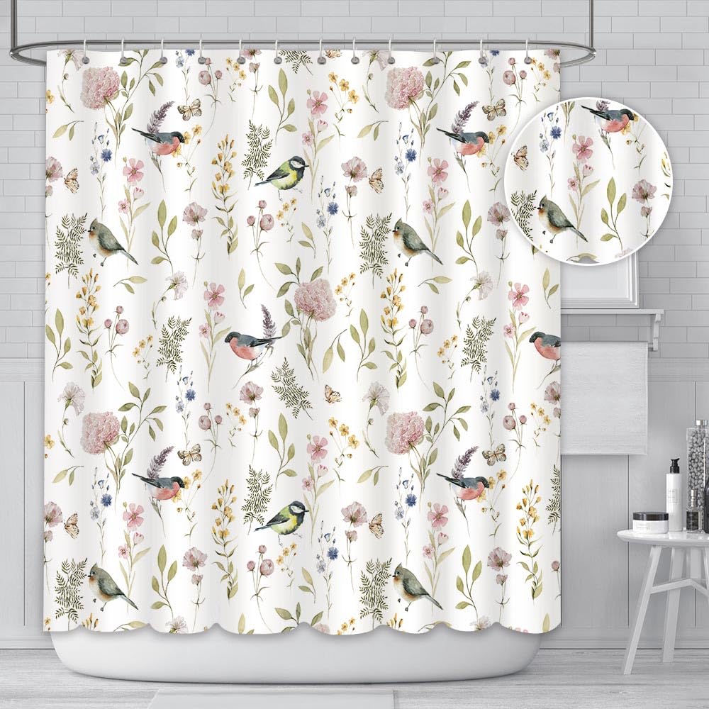 Cortina De Ducha 180x200 Cm Diseño Plantas | Poliéster Antimoho | Incluye 12 Anillas | Lavable A 30°C