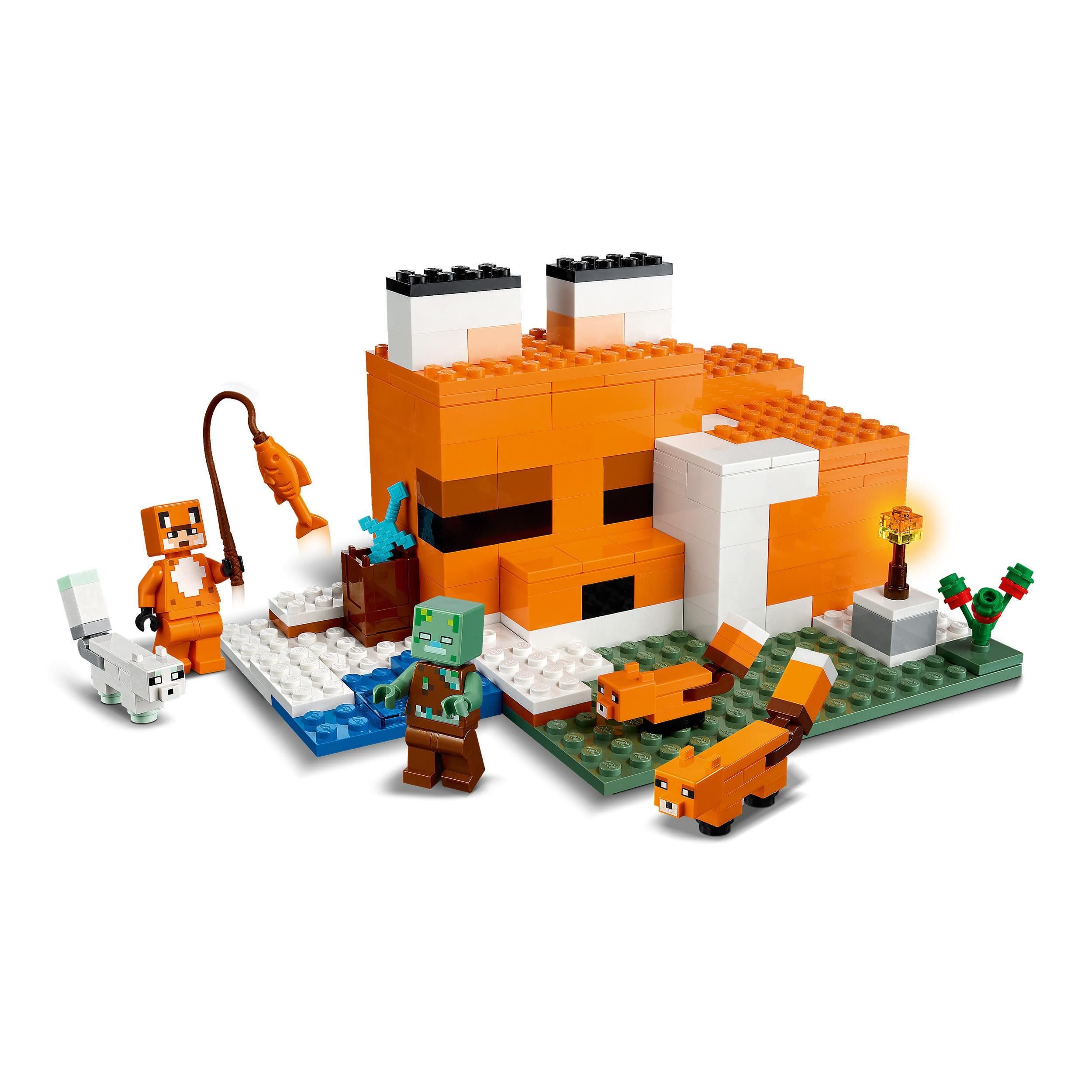 LEGO Minecraft Il Capanno della Volpe - Giocattolo da Esposizione con Eroe, Mob, Animali e Accessori tra cui una Spada di Diamante - Regalo per Gamer, Bambini, e Bambine da 8 Anni in su - 21178