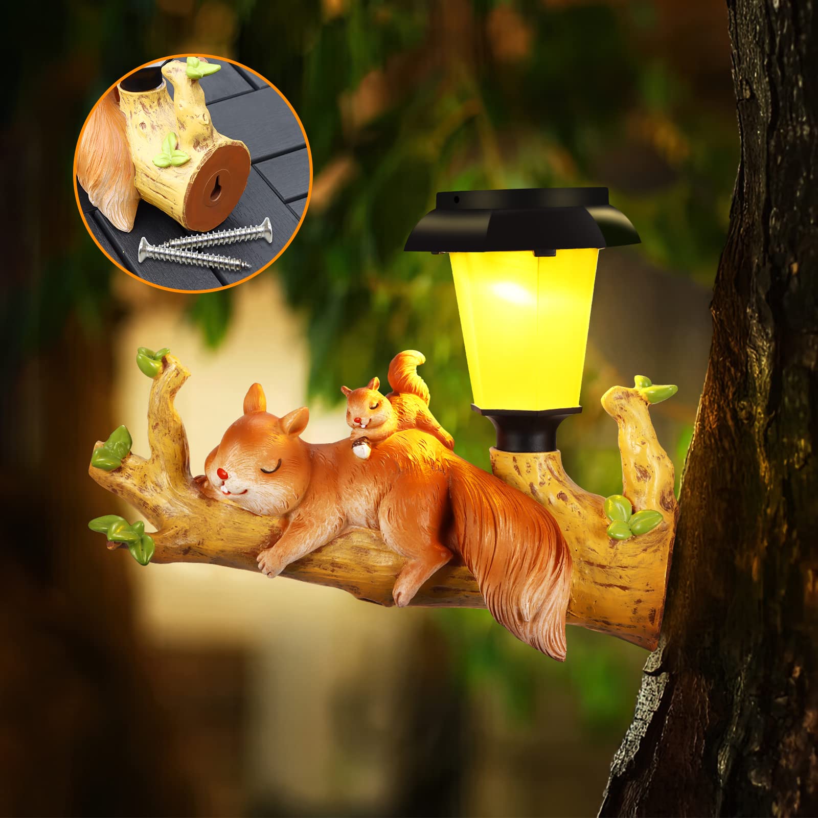 Twee Eekhoorns Slapen Op Een Tak-Tuin Decoratie- Eekhoorn LED Verlichting Werkt Op Zonne Energie