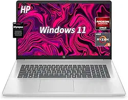HP Laptop FHD de 17,3 polegadas | AMD Ryzen 5, RAM LPDDR5 de 8 GB | Armazenamento SSD PCIe NVMe de 512 GB, Tipo-C/A, HDMI, câmera de privacidade, Bluetooth, Wi-Fi 6, Windows 11 Home, bateria de longa