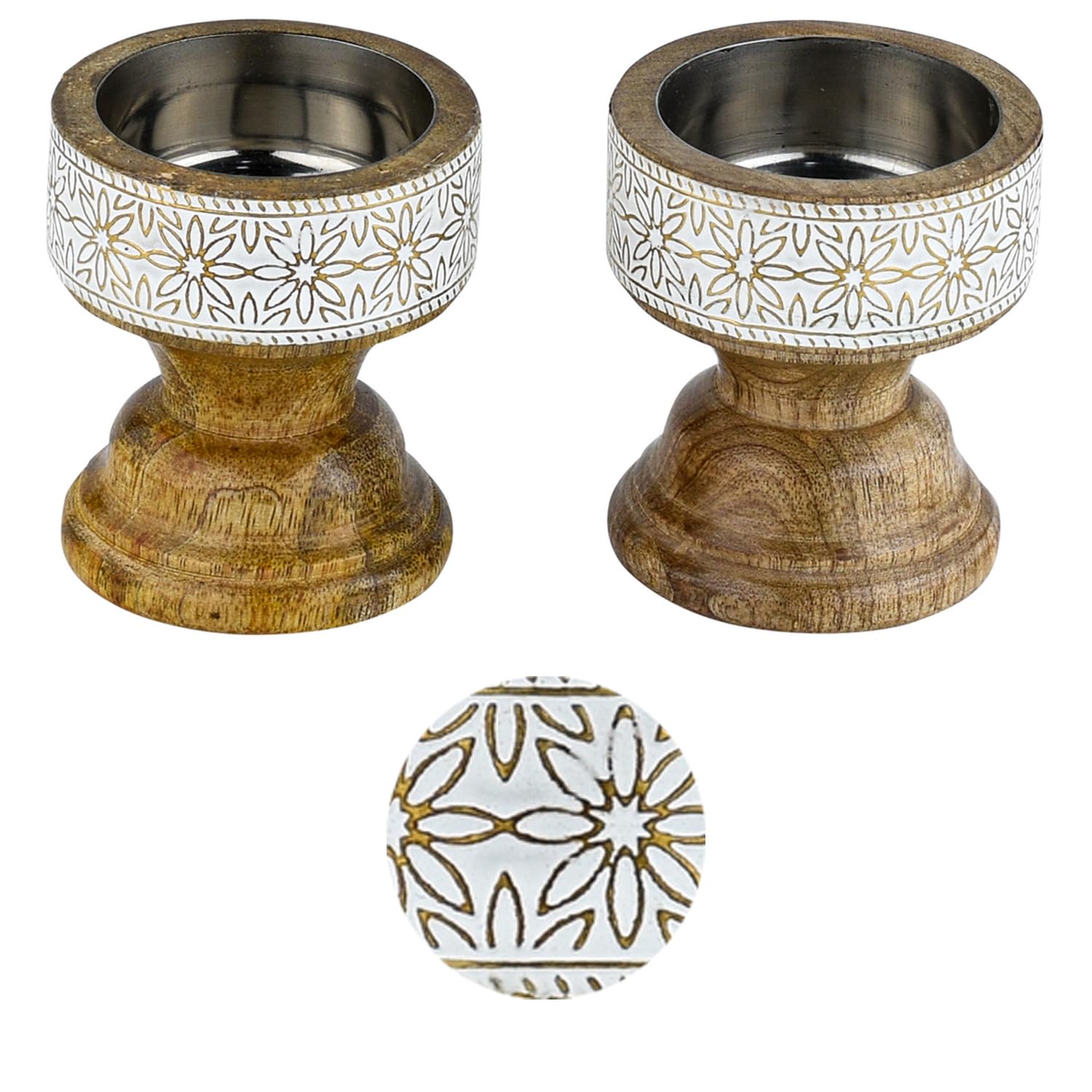 Marrakesch Teelichthalter Set – 2x Vintage Kerzenständer Aus Holz & Metall, Deko Für Wohnzimmer, Balkon, Party