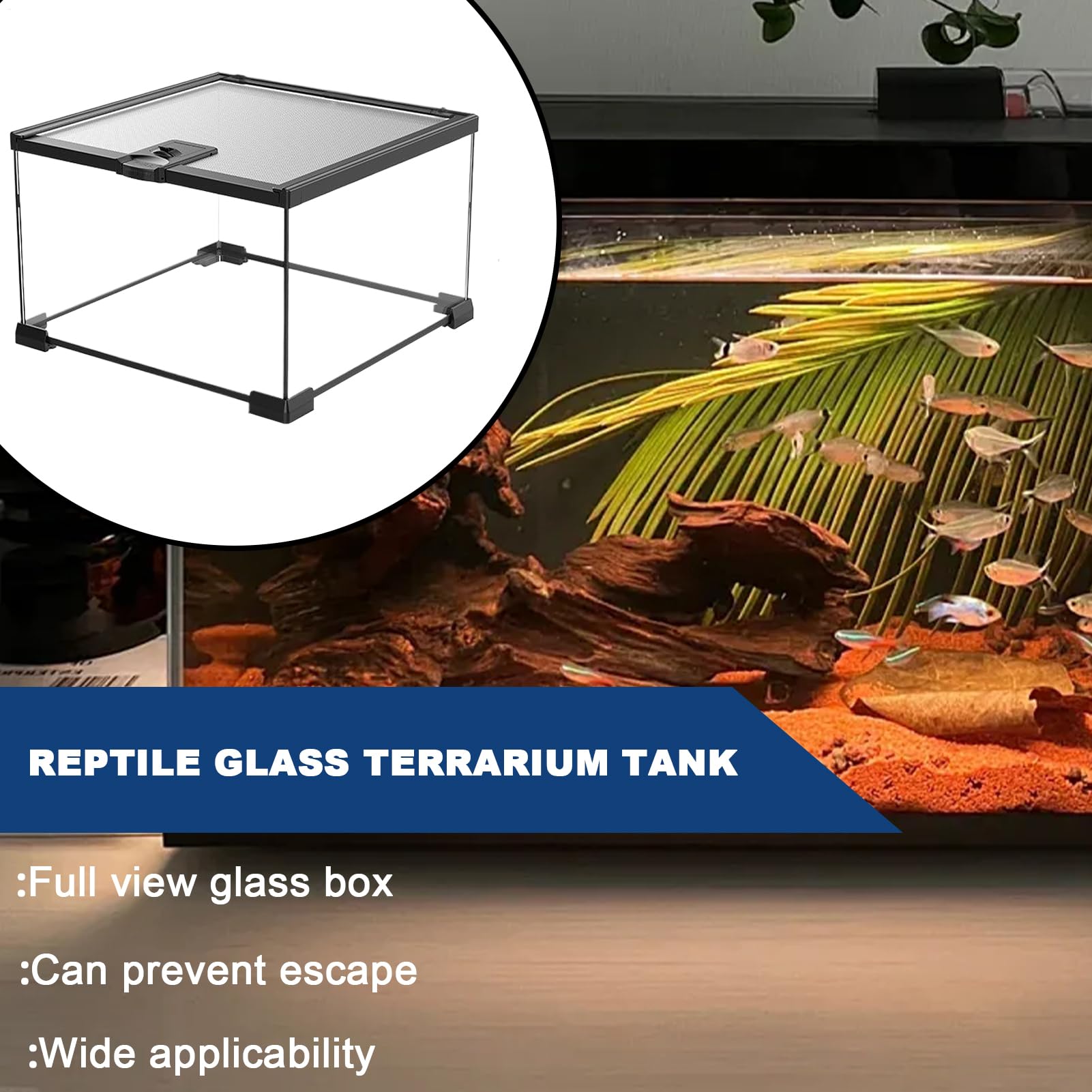 Reptilien- und Amphibienbecken, Kleintier-Lebensraum, Schildkrötenkäfig, Glasterrarium für Schildkröten, Geckos und Eidechsen, Kleintier-Lebensraum für Schlinge, Frösche und andere Reptilien