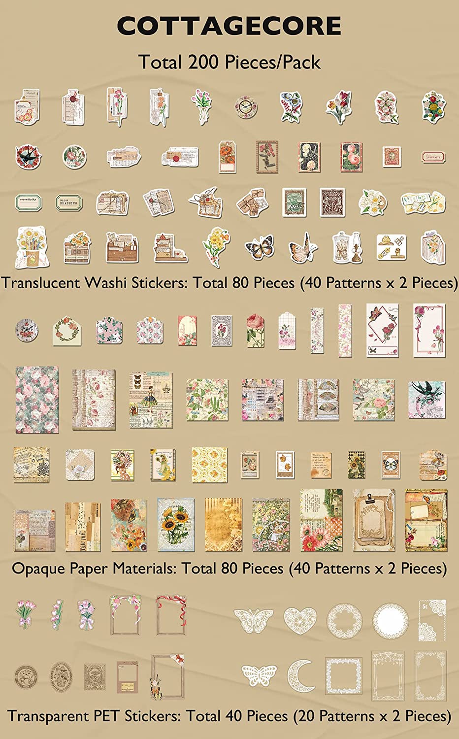 Adesivi Vintage Scrapbooking Paper kit Carta Washi Stickers Bullet Journal Materiale per Scrapbooking Mini Vocabolario Fogli Scrapbook per Album Foto Fai Da Te Taccuino Artigianato (800 Pezzi