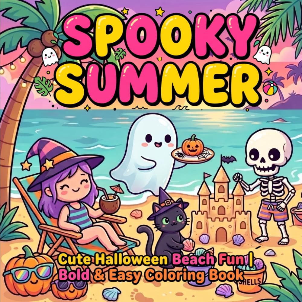 Spooky Summer Coloring Book.: A Bold and Easy Creepy Cute Halloween Coloring Book with Adorable Ghosts, Pumpkins, Bats, Beach Fun, and Kawaii Designs for Teens and Adults