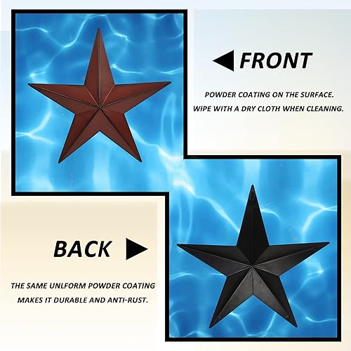 Miniatura 6 de COOZZYHUOR - 3 piezas de decoración de pared de estrella de granero roja y negra de 11.8 pulgadas, estrellas de metal americanas para exteriores o