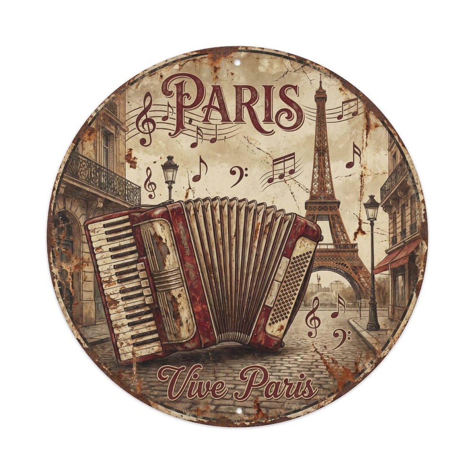 Vintage Travel Parisian Accordion Music Metal Tin Sign Plaque