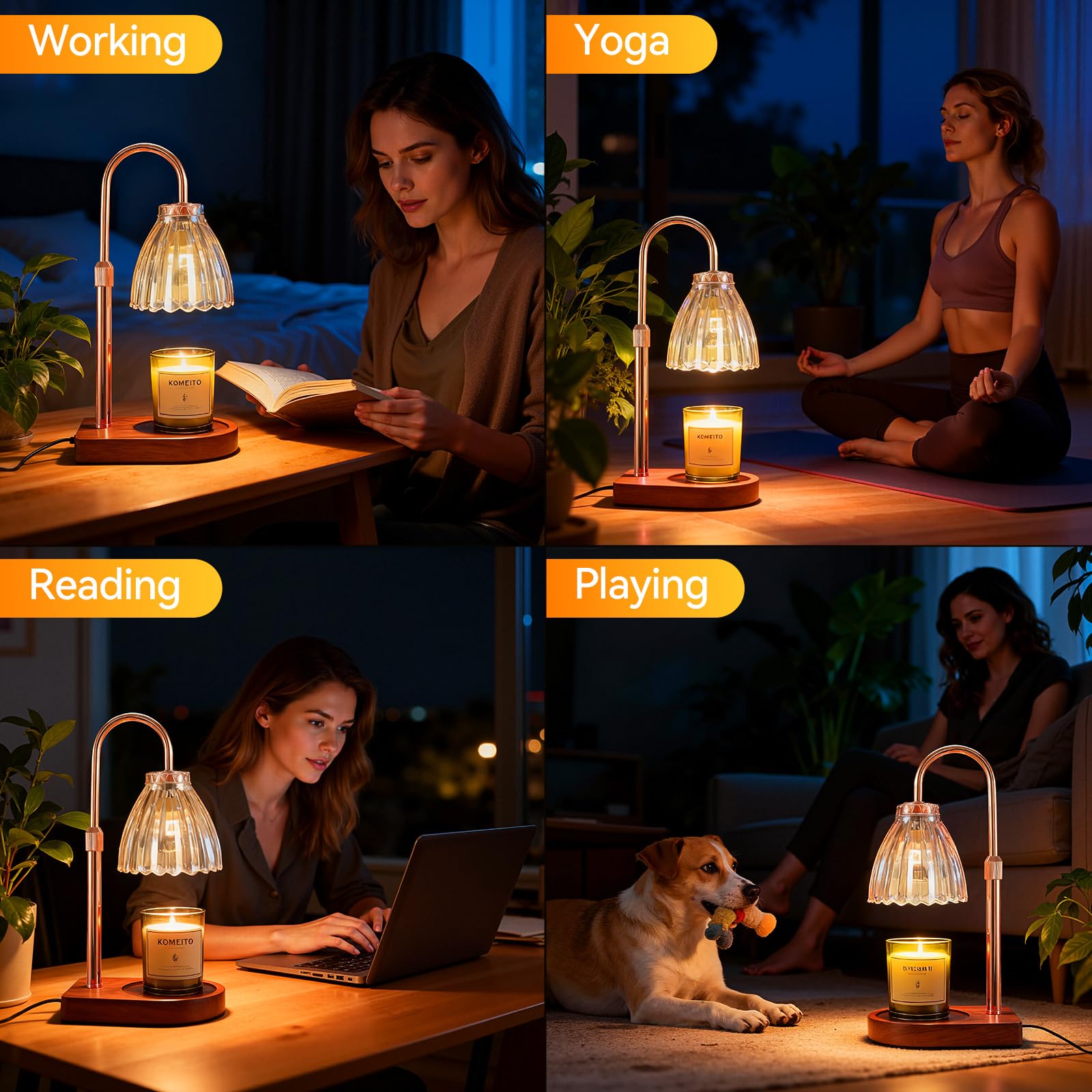 Adewalk Lámpara Calienta Velas con Temporizador y Regulador, Altura Ajustable 50W*2 Bombillas, Candle Warmer Lamp sin Llama para Velas en Tarro, Decoración y Regalos Navidad Cumpleaños，Marrón