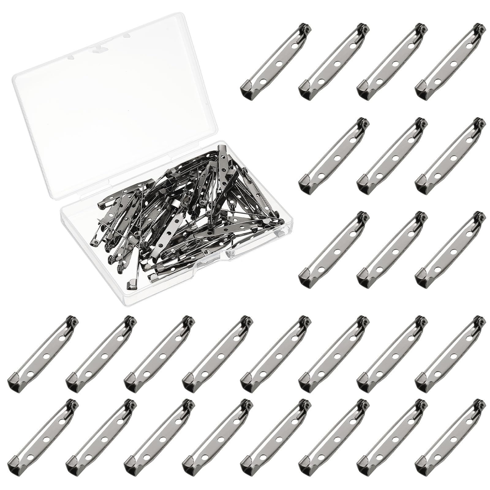 YELARXI Brooch Pin Backs, Brooch Clasp Badge Pins, Bar Reliable Metal Button Locking Safety Clasp- Fitting for (Sewing - DIY Craft - Wedding - Name Tags) 35 mm & 50 Pack & Black