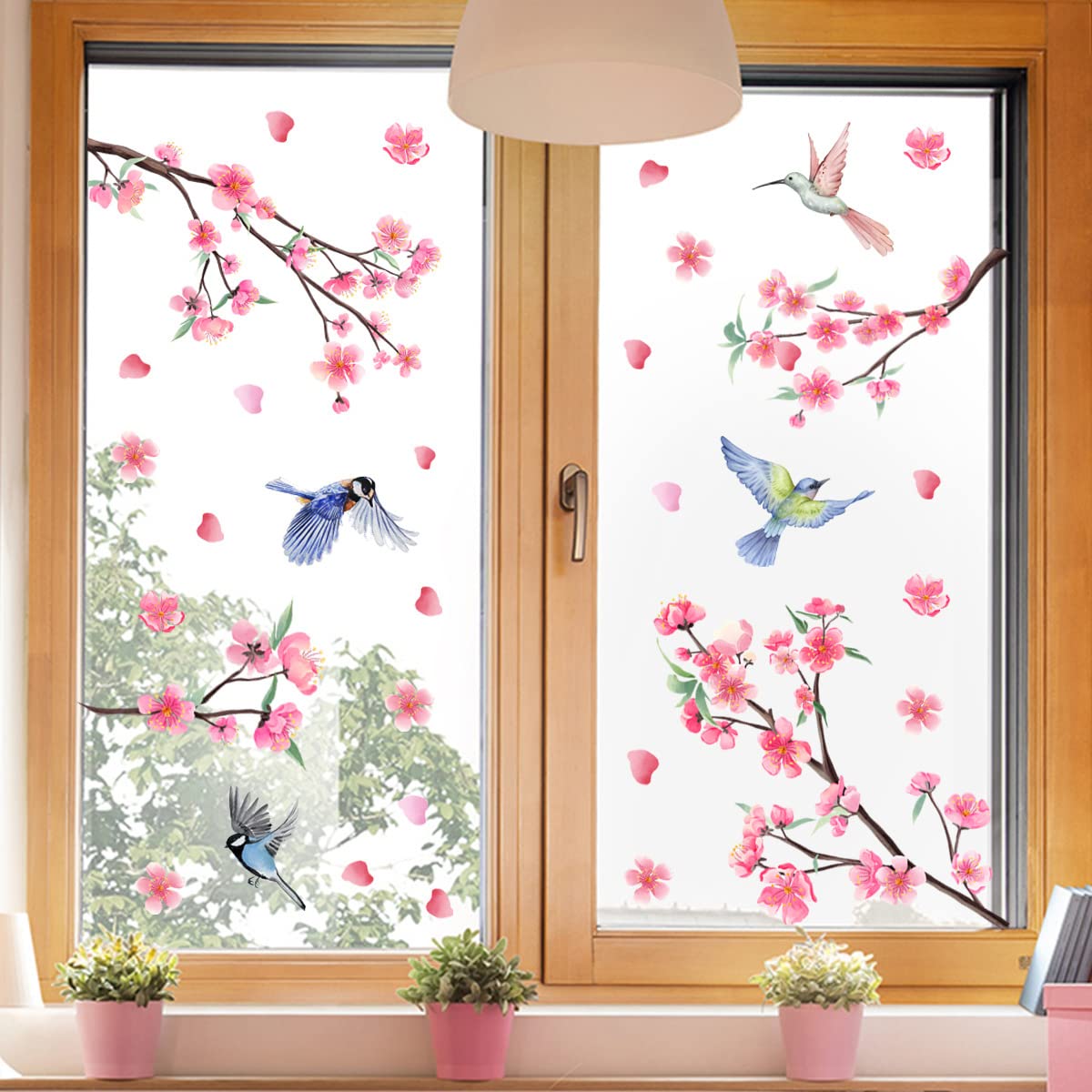 4Pcs Spring Window Gel Clings - Elastic Bird & Butterfly Decorations For Glass
